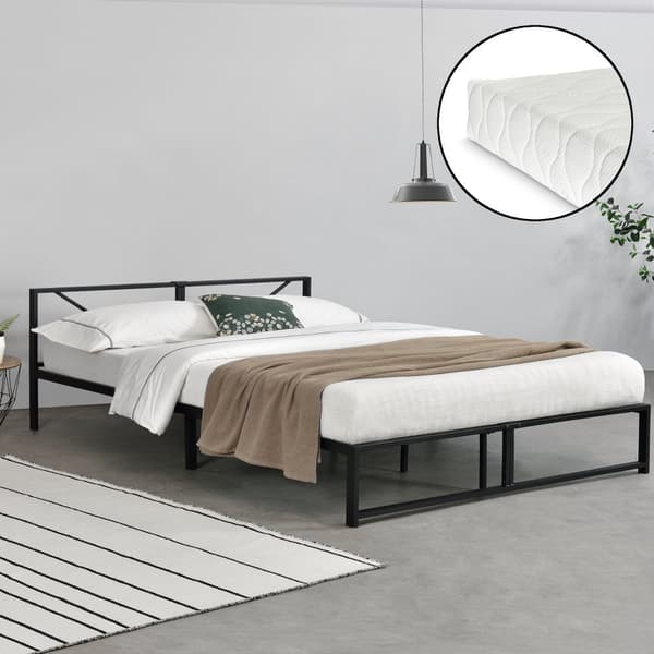 Säng Meran i metall inkl. madrass 200x180cm svart [en.casa]