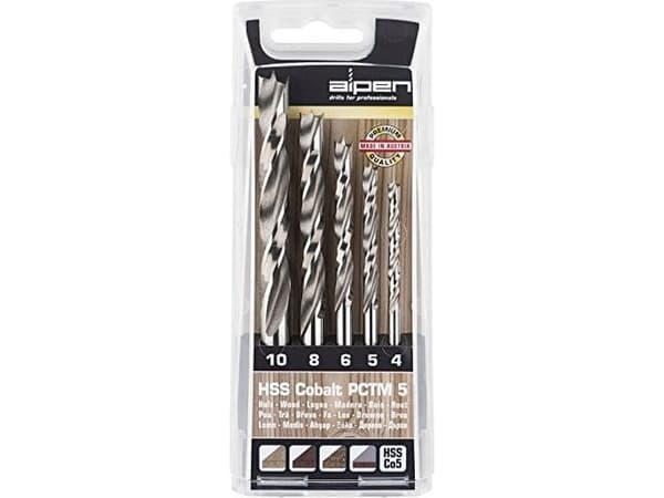 Alpen 0063300005100 Träspiralborrset 5 stycken 4 mm, 5 mm, 6 mm, 8 mm, 10 mm 1.00 st