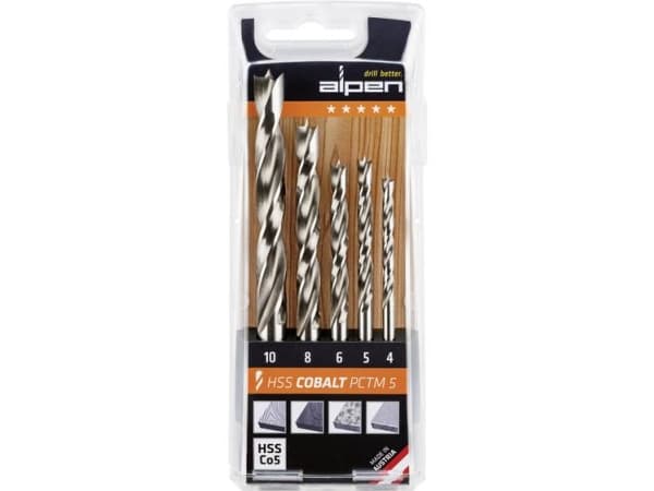 Alpen 0063300005100 Träspiralborrset 5 stycken 4 mm, 5 mm, 6 mm, 8 mm, 10 mm 1.00 st