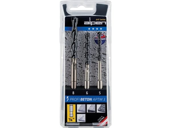 Alpen APTMS 3 0000101803100 Set med betongspiralborr 3 delar 5 mm, 6 mm, 8 mm 1/4 (6,3 mm) 1 st
