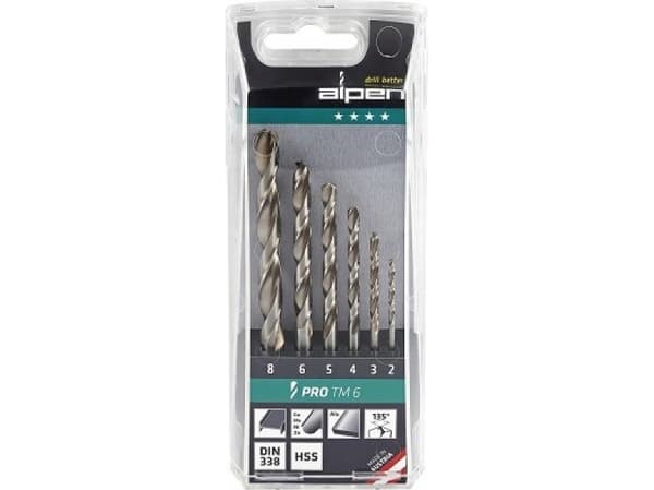 Alpen 0000111806100 HSS Metal-spiralbor-sæt 6 dele Cylinderskaft 1 stk