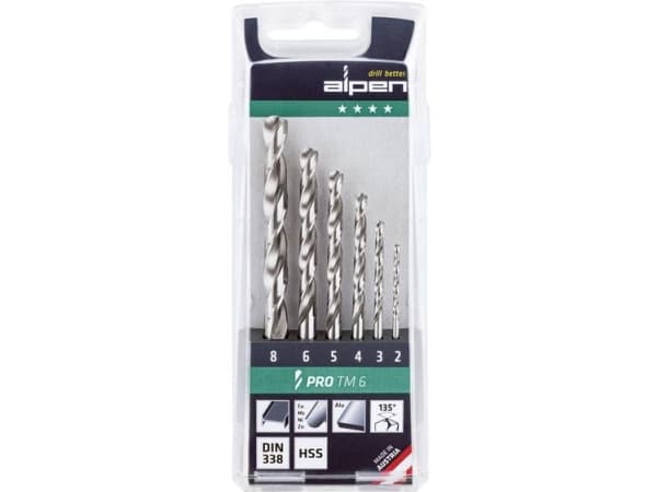 Alpen 0000111806100 HSS Metal-spiralbor-sæt 6 dele Cylinderskaft 1 stk