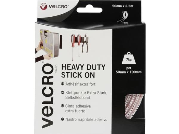 Velcro VEL-EC60246, Vit, 50 mm, 2,5 m, 1 styck, Låda