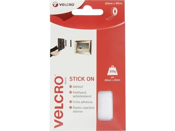 Velcro VEL-EC60224, Valkoinen, 20 mm, 0,5 m, 1 kpl