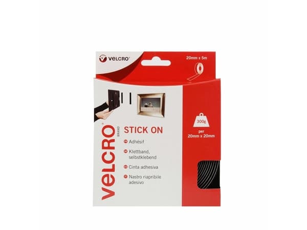 Velcro VEL-EC60217, Svart, 20 mm, 5 m, 1 styck, Låda