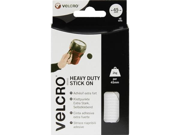 Velcro VEL-EC60249, Valkoinen, 45 mm, 6 kpl, Laatikko