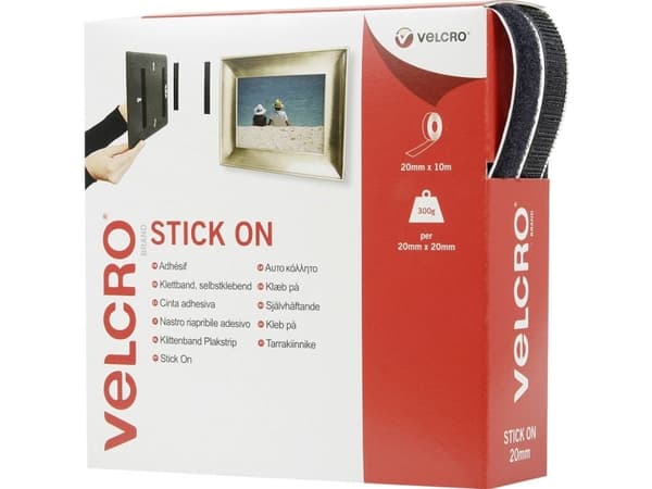 Velcro VEL-EC60220, Svart, 20 mm, 10 m, 1 styck, Låda