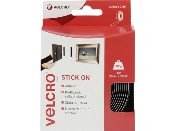 Velcro VEL-EC60215, Svart, 20 mm, 2,5 m, 1 styck, Låda