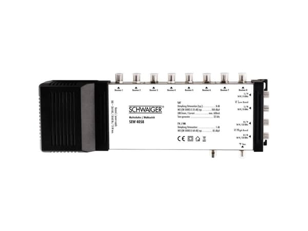 Schwaiger SEW4058531, 5 ingångar, 8 utgångar, 950 - 2150 MHz, 47 - 862 MHz, 8 dB, 1 dB