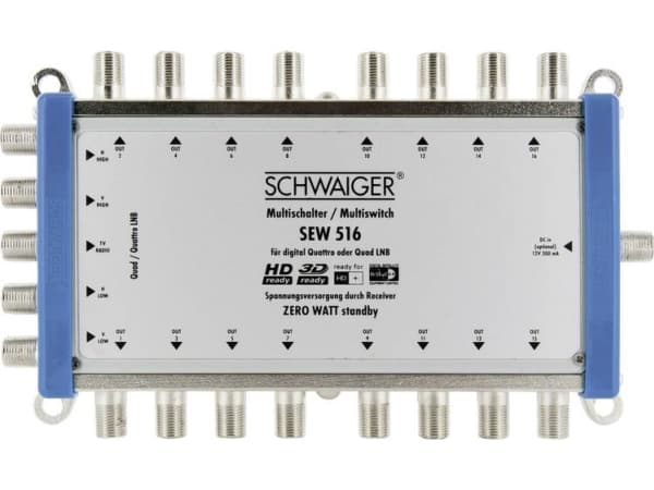 Schwaiger SEW516 531, 5 ingångar, 16 utgångar, 950 - 2150 MHz, 5 - 790 MHz, F, 14V, 18V