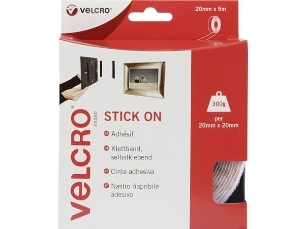 Velcro VEL-EC60216, Valkoinen, 20 mm, 5 m, 1 kpl, Laatikko