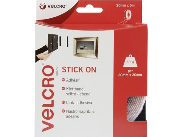Velcro VEL-EC60216, Valkoinen, 20 mm, 5 m, 1 kpl, Laatikko