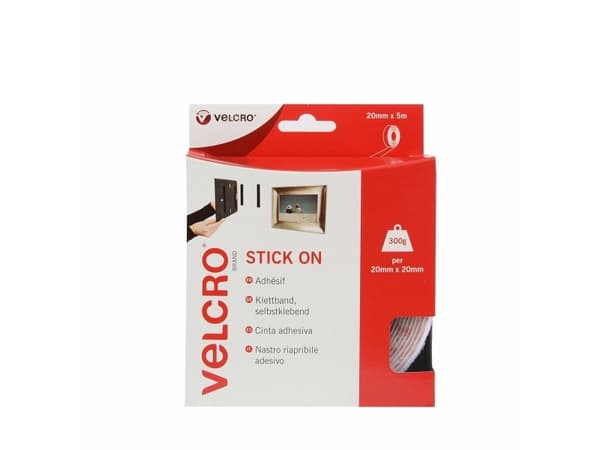 Velcro VEL-EC60216, Valkoinen, 20 mm, 5 m, 1 kpl, Laatikko