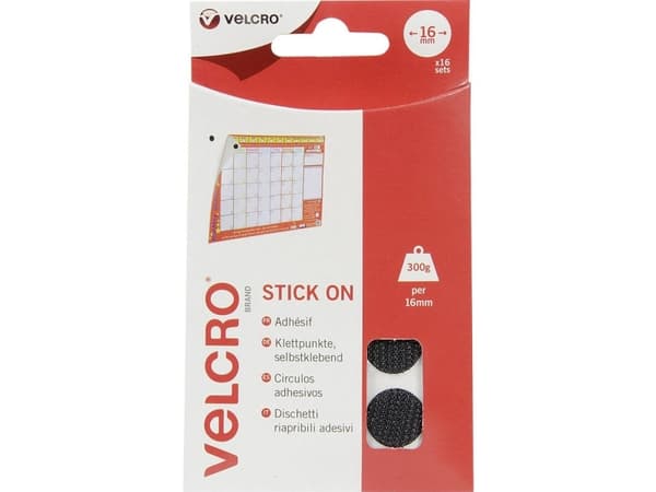 VELCRO Stick On - Itsekiinnittyvä tarranauha - halkaisija 1,6 cm - musta (16 kpl)