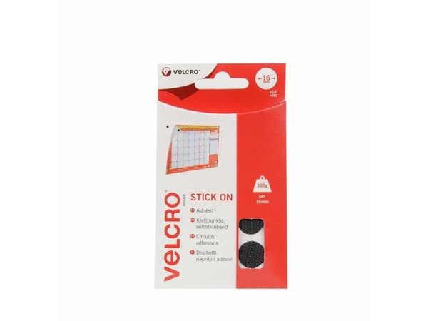 VELCRO Stick On - Itsekiinnittyvä tarranauha - halkaisija 1,6 cm - musta (16 kpl)