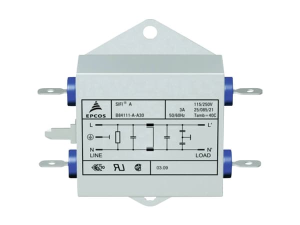 TDK B84111AA30 Bullerfilter flamskyddad 250 V/AC 3 A 1,5 mH (L x B x H) 70 x 76,5 x 22,3 mm 1 st