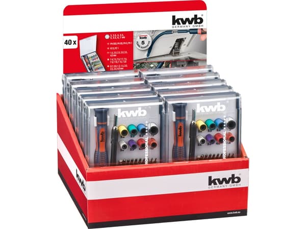 kwb 115700, 30 stykker, Philips, Pozidriv, Spor/slot, Star, 1 x T 4, 1 x T 5, 1 x T 6, 1x T 7, 1 x T 8, 1 x T 9, 1 x T 10, 1 x T 15, 1 x T 20 1 x 0.7