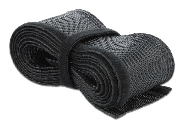 Delock Braided Sleeving with Hook-and-Loop Fastener - Kabelhölje - 10 m - svart