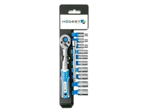 HOGERT TECHNIK Ratchet 1/4 72 CrMo teeth with a set of sockets 11 pcs. (HT1R334)