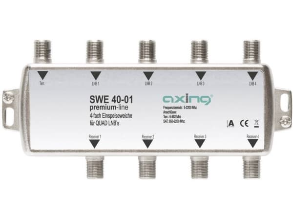 Axing SWE 40-01, Kombiner-kabel, 950 - 2200 MHz, Grå, 1,5 dB, 1 stykker, Quad-LNB