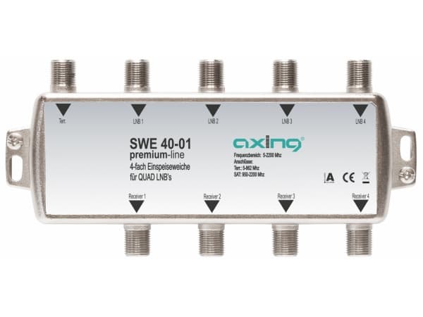 Axing SWE 40-01, Kombiner-kabel, 950 - 2200 MHz, Grå, 1,5 dB, 1 stykker, Quad-LNB