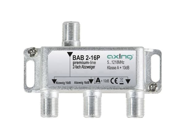 Axing BAB 2-16P, Kabelspillter, 5 - 1218 MHz, Grå, A, 16 dB, F