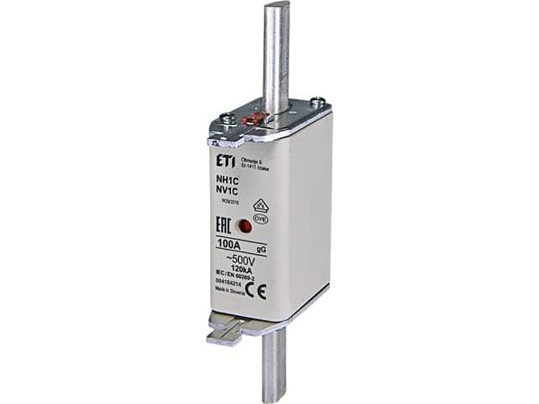 Sulake NH1 100A gG, 500V AC, katkaisukyky 120kA, standardi IEC 60269-1, IEC 60269-2. Tilanilmaisimella varustettu