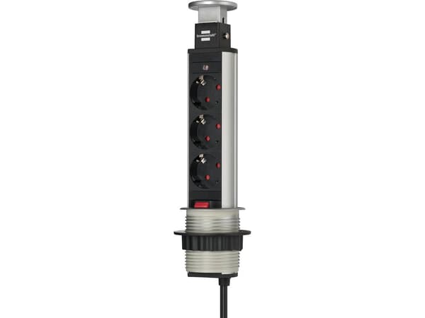 brennenstuhl Tower Power Table Extension Socket - Effektband - utgångskontakter: 3 - 2 m sladd - svart, aluminium