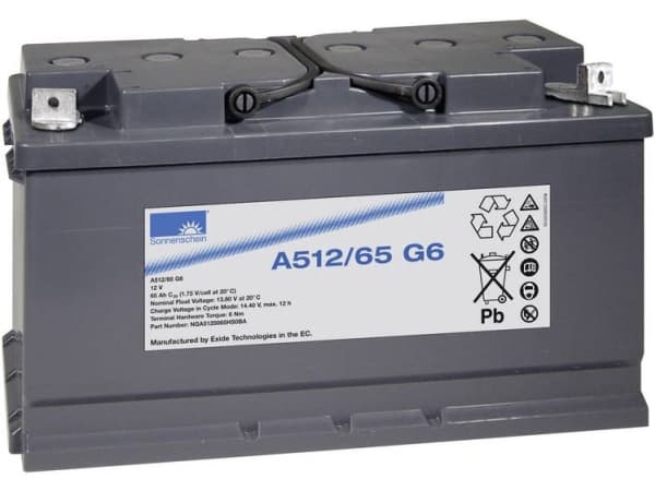 GNB Sonnenschein A512/65 G6 NGA5120065HS0BA Lyijyakku 12 V 65 Ah Lyijygeeliakku (B x K x S) 353 x 190 x 175 mm M6 ruuviliitäntä Huoltovapaa