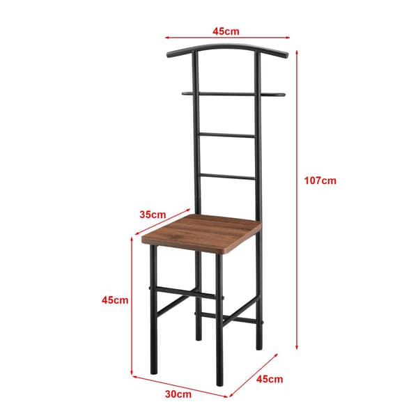 [en.casa]® Klädbetjänt Anaheim-107x44,5x45cm-pulverlackerad metall-MDF- Sitshöjd: 44 cm-svart-valnötfärgad