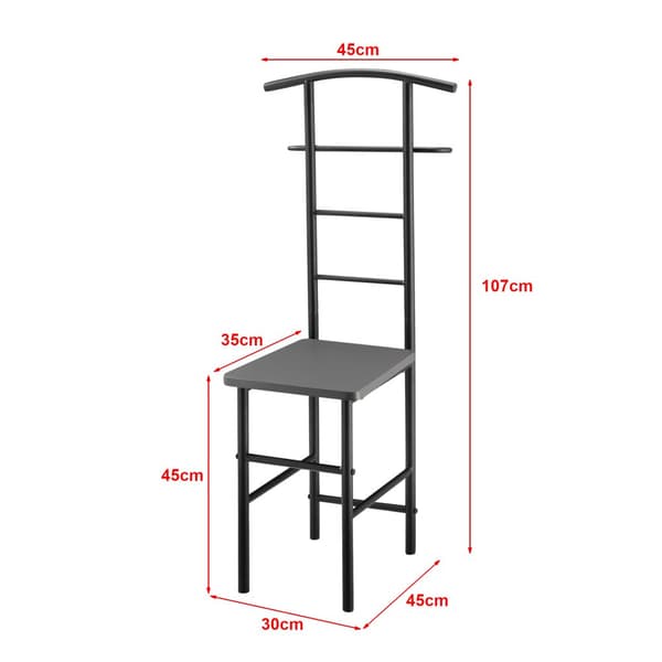 [en.casa]® Klädbetjänt Anaheim-107x45x45cm-pulverlackerad metall-MDF- Sitshöjd: 45 cm-svart-mörkgrå