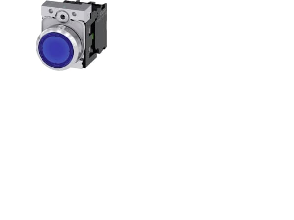Oplyst trykknap, 22 mm, rund, metal, skinnende, blå, flad knap 3SU1152-0AB50-1BA0