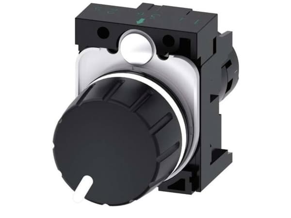Potentiometer, Kompakt, 22 mm, rund, plastik, sort, 10K ohms, med holder, skrueklemme