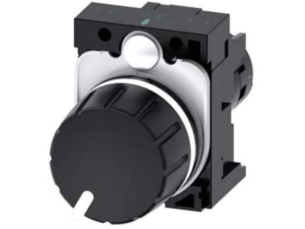 Potentiometer, Kompakt, 22 mm, rund, plastik, sort, 10K ohms, med holder, skrueklemme