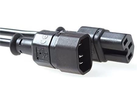 Förlängningskabel 240 VAC med apparatkontakt C14 - C15, längd: 2,5 meter, svart