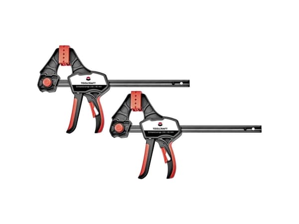 Ethåndstvinge 150 x 85 mm sæt med 2 stk. TOOLCRAFT 1544398-2 Spann-Weite (max.):150 mm Udhængsmål:85 mm