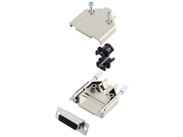 Conrad TCDTPKM15HDS26K KIT connettori femmina SUB-D 180 ° Poli: 26 Punte a saldare 1 pz., D-SUB, Sølv, Lige, Guld, Kobberlegering, -55 - 105 °C
