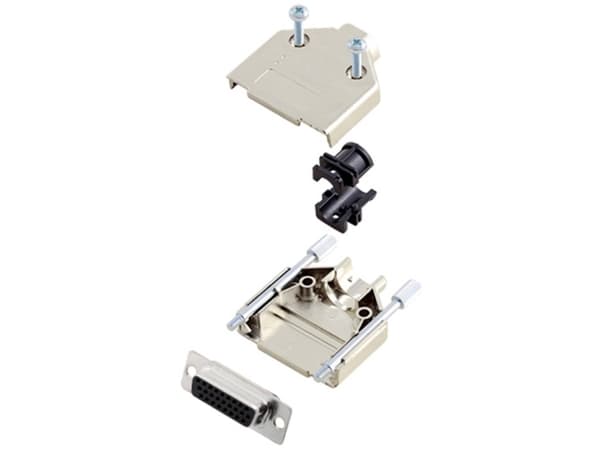 Conrad TCDTPKM15HDS26K KIT connettori femmina SUB-D 180 ° Poli: 26 Punte a saldare 1 pz., D-SUB, Sølv, Lige, Guld, Kobberlegering, -55 - 105 °C