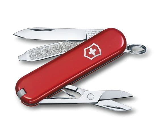 Victorinox Classic SD, Slip joint kniv, Kniv med flera verktyg, Cellidor, Syntetisk ABS, Röd, Rostfritt stål, 7 verktyg