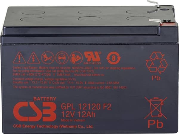 CSB Battery GPL 12120 Blybatteri 12 V 12 Ah Blyfleece (B x H x T) 151 x 100 x 98 mm Fladstik 6,35 mm Vedligeholdelsesfri, Lav selvafladning