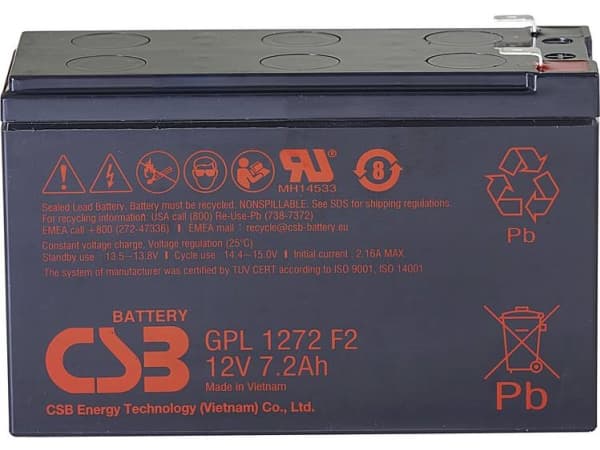 CSB-akku GPL 1272 GPL1272-F2FR Lyijyakku 12 V 7,2 Ah Lyijyakku (B x K x S) 151 x 98 x 65 mm Litteä liitin 6,35 mm Huoltovapaa, alhainen itsepurkautum