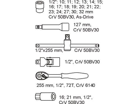 YATO 1/2" nyckelinsats för lådan 24 stycken 5537