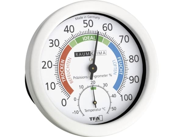 TFA-Dostmann 45.2028, Elektronisk miljøtermometer, Innendørs, Analog, Hvit, Metall, Plast, Vegg
