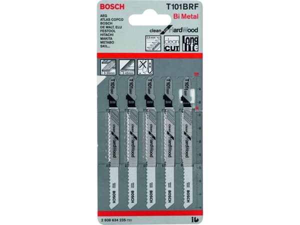 Bosch clean for Hard Wood T 101 BRF - Sticksågblad - för lövträ, laminerade paneler, kitchen worktop - 5 delar - T-skaft - längd: 100 mm