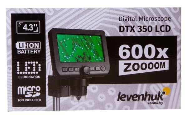 Levenhuk DTX 350 LCD, Digitalt mikroskop, Svart, Vit, Plast, LCD, 10,9 cm (4.3"), MicroSD (TransFlash)