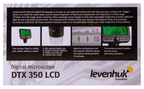 Levenhuk DTX 350 LCD, Digitalt mikroskop, Svart, Vit, Plast, LCD, 10,9 cm (4.3"), MicroSD (TransFlash)