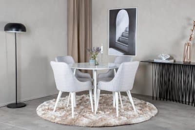 Matgrupp Venture Design – Matbord Plaza ø 100 cm – Vit + 4 st Matstol Plaza - Ljusgrå / Vit