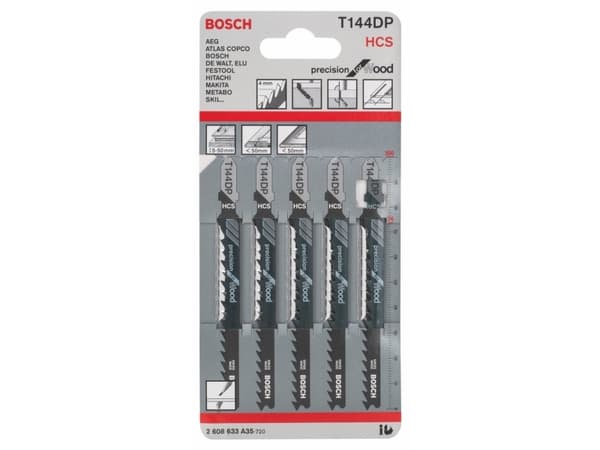Bosch T 144 DP - Sahanteräsarja - puulle, lastulevylle, vanerille - 5 kpl - pituus: 100 mm