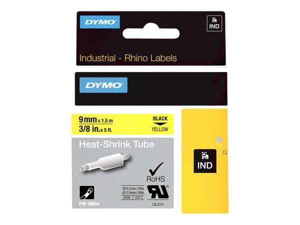 DYMO RhinoPRO Lämpökutistemuoviletku - Polyolefiini - sort på gul - Rulle (0,9 cm x 5,5 m) hylstre - for Rhino 4200, 6000, 6000 Hard Case Kit (kovako