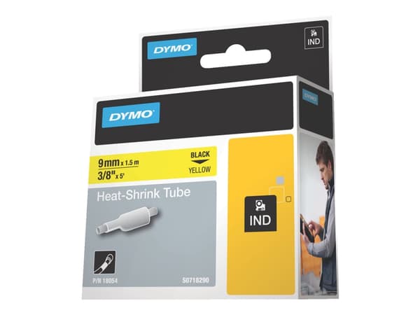 DYMO RhinoPRO Lämpökutistemuoviletku - Polyolefiini - sort på gul - Rulle (0,9 cm x 5,5 m) hylstre - for Rhino 4200, 6000, 6000 Hard Case Kit (kovako
